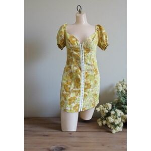 Urban Outfitters Britney Mini Dress Sz M Coquette Cottage Floral Puff Sleeve